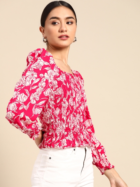 

COVER STORY Pink Floral Printed Boxy Top