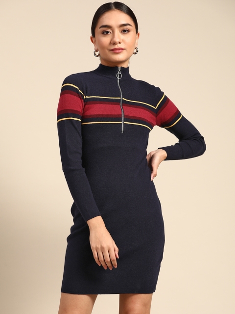 

COVER STORY Navy Blue & Red Striped T-shirt Dress