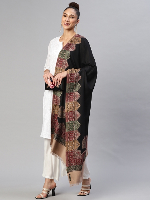 

WEAVERS VILLA Women Black Ethnic Motifs Woven Design Shawl