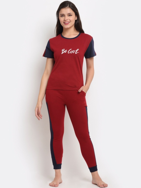 

Boston Club Women Maroon & Navy Blue Printed Pure Cotton Night suit