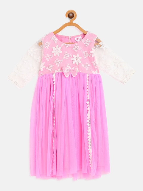 

Bella Moda Pink Floral Embroidered Net Dress