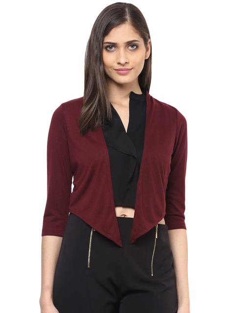 

109F Maroon Solid Open Front Shrug