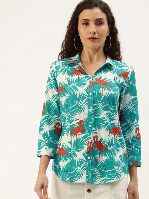

Bene Kleed Women White Slim Fit Floral Opaque Anti-Bacterial Printed Casual Shirt
