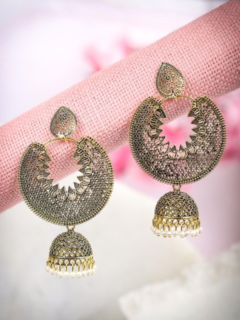 

Priyaasi Woman Black Gold-Toned Contemporary Jhumkas Earrings