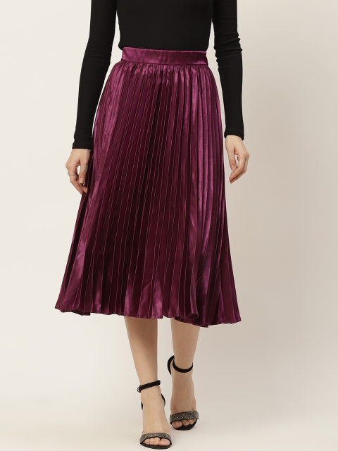 

Slenor Women Purple Accordian Pleated satin Midi A-line Skirt