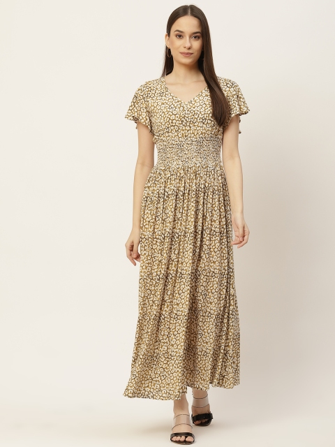 

Slenor Mustard Yellow & White Floral Crepe Maxi Dress