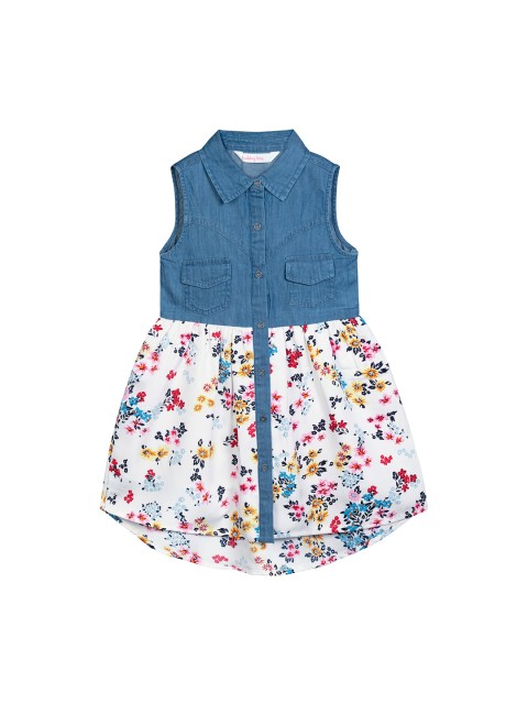 

Budding Bees Blue Floral Denim A-Line Dress