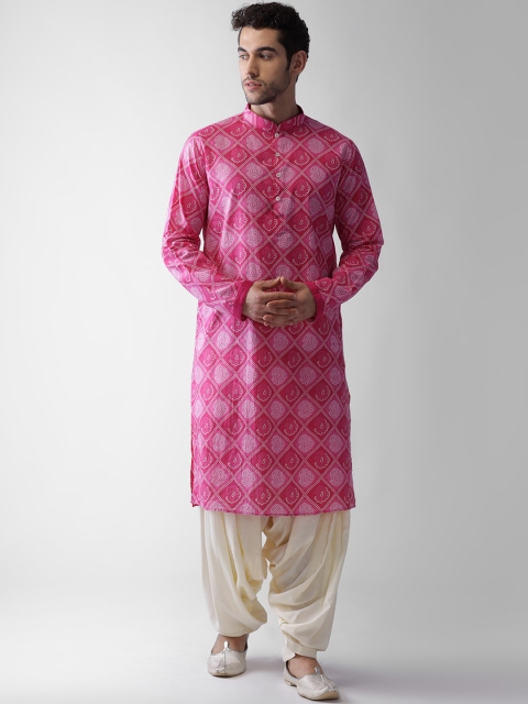 

KISAH Men Pink & White Paisley Printed Straight Kurta