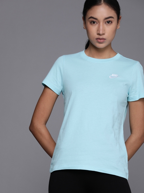 

Nike Women Blue Cotton Sportswear Club Pure Cotton T-shirt