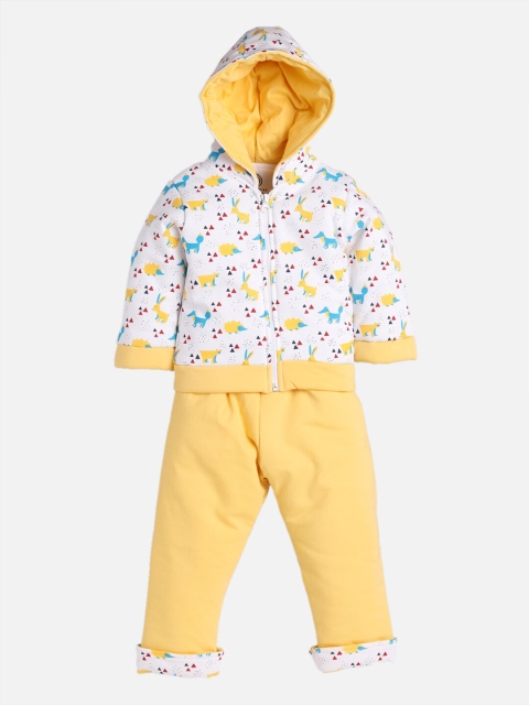 

TAMBOURINE Boys Yellow & White Printed Coat with Pyjamas