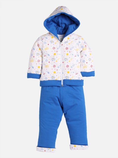 

TAMBOURINE Boys Blue & White Printed Coat with Pyjamas