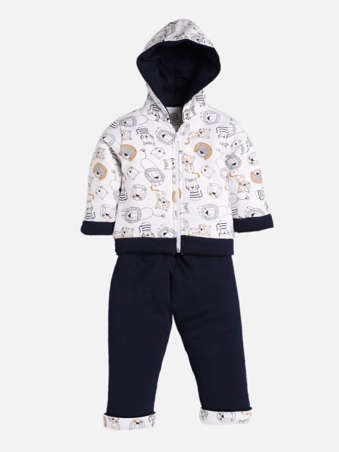 

TAMBOURINE Boys Navy Blue & White Printed Coat with Pyjamas