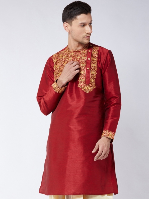 

VASTRAMAY Men Maroon & Yellow Ethnic Motifs Embroidered Kurta