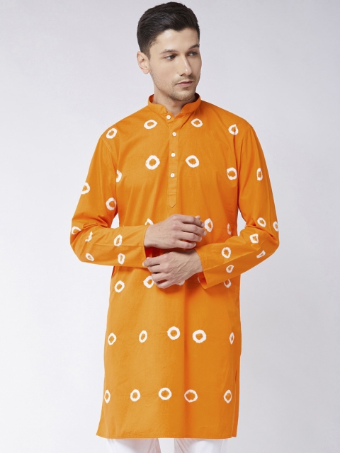 

VASTRAMAY Men Orange & White Tie & Dye Printed Kurta