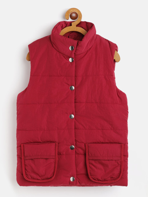 

GOJI Unisex Kids Maroon Water Resistant Sleeveless Padded Jacket with Detachable Pocket