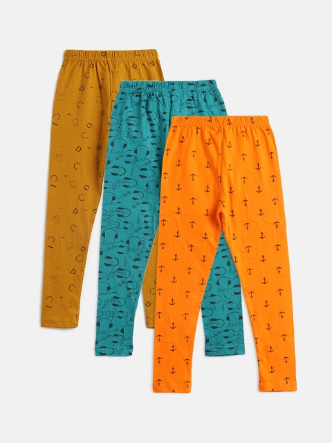 

Kids On Board Girls Pack of 3 Printed Cotton Leggings, Mustard