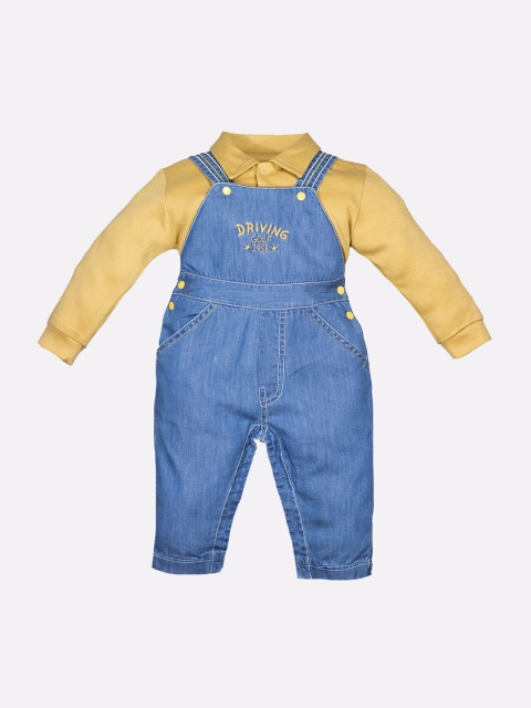 

BABY GO Infant Boys Blue & Yellow Pure Cotton Dungarees With Shirt