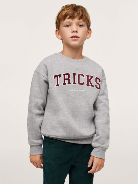 

Mango Kids Boys Grey Melange & Maroon Flock Print Sweatshirt