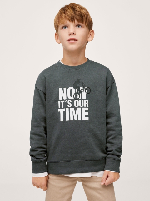 

Mango Kids Boys Charcoal Grey & White Pure Cotton Printed Sweatshirt