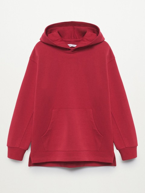 

Mango Kids Girls Red Pure Cotton Solid Hooded Sweatshirt