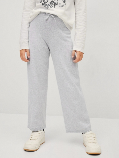 

Mango Kids Girls Grey Melange Solid Parallel Trousers