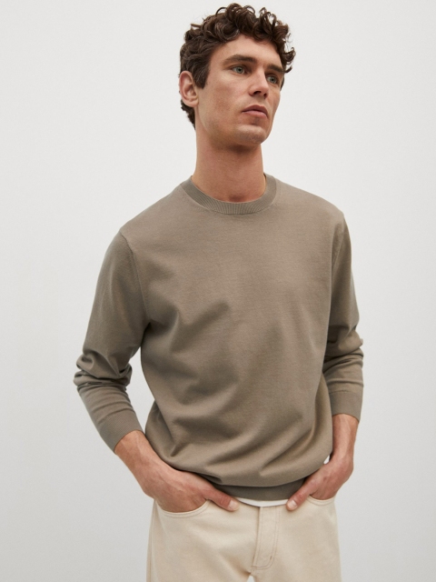 

MANGO MAN Men Beige Solid Pullover