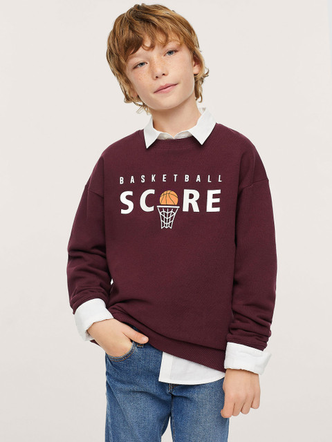 

Mango Kids Boys Burgundy & White Pure Cotton Printed Sweatshirt