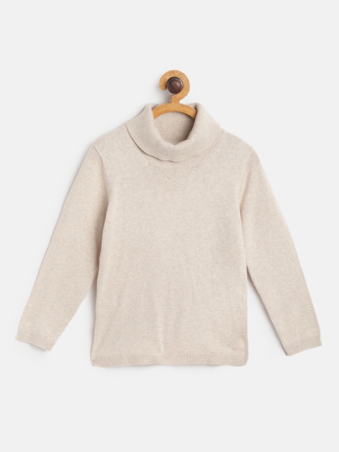 

Mango Kids Girls Beige Solid Turtle Neck Pullover
