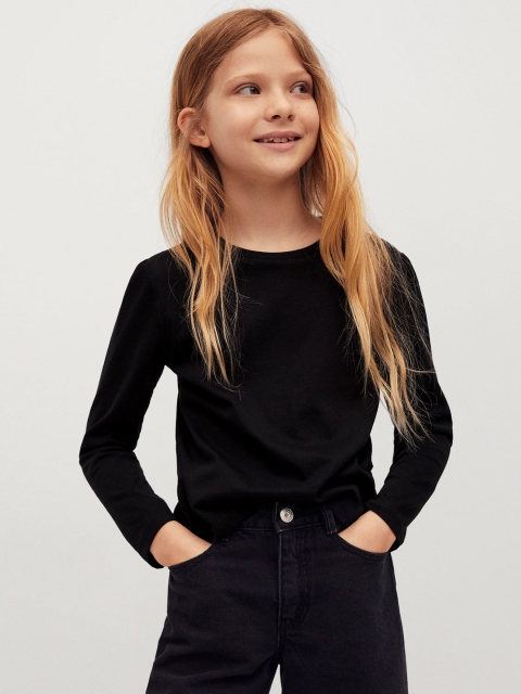 

Mango Kids Girls Black Cotton Pure Cotton T-shirt