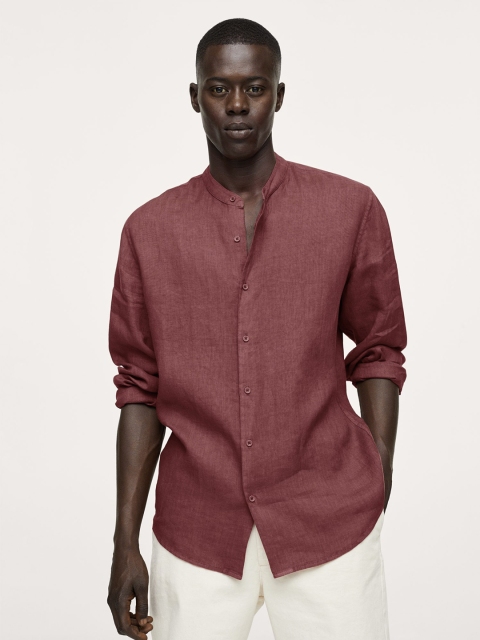 

MANGO MAN Rust Orange Linen Casual Shirt