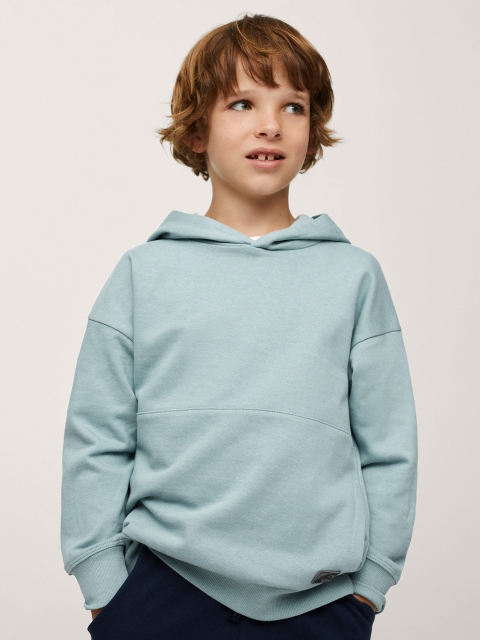 

Mango Kids Boys Mint Green Pure Cotton Solid Hooded Sweatshirt