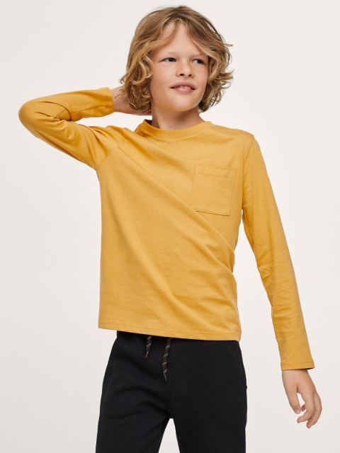 

Mango Kids Boys Mustard Yellow Cotton Solid Pure Cotton T-shirt