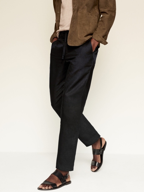 

MANGO MAN Black Linen Cropped Trousers