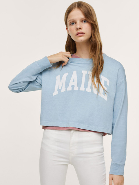 

Mango Kids Girls Blue & White Typography Print Pure Cotton Sweatshirt