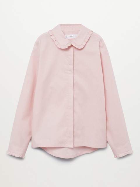 

Mango Kids Girls Peach-Coloured Solid Casual Shirt