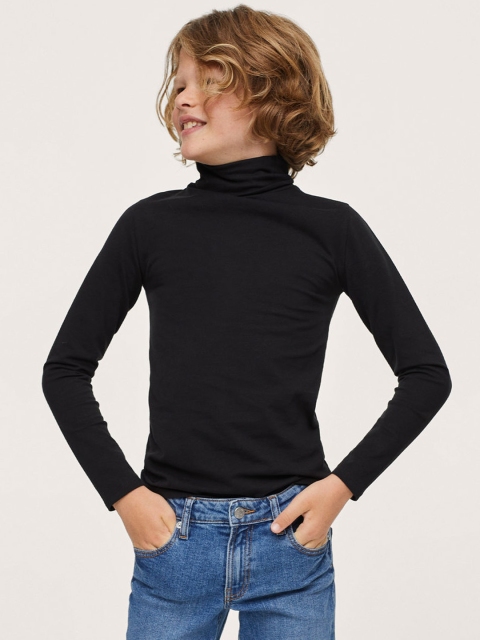 

Mango Kids Boys Black Solid High Neck T-shirt