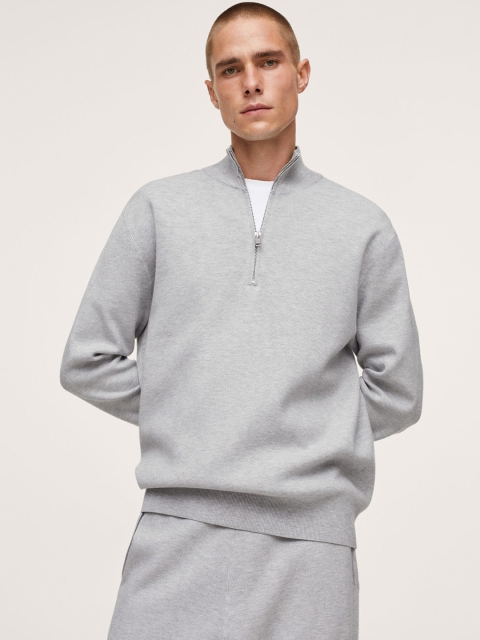 

MANGO MAN Men Grey Melange Solid Pullover