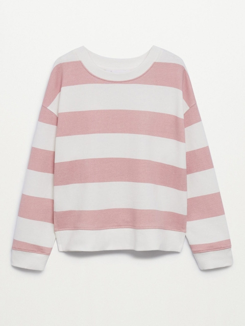 

Mango Kids Girls White & Peach-Coloured Striped Pure Cotton Sweatshirt