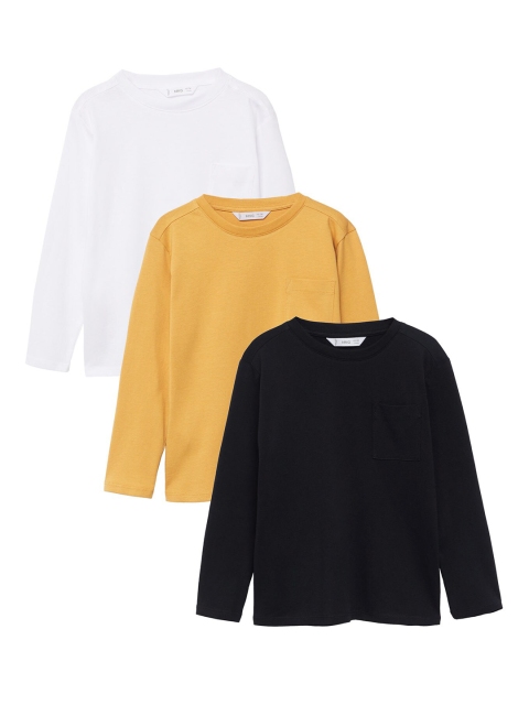

Mango Kids Boys Pack of 3 Solid Round Neck Pure Cotton T-shirts, White