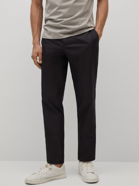 

MANGO MAN Men Black Solid Wrinkle Free Trousers