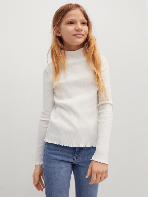 

Mango Kids Girls White Organic Cotton Solid High-Neck Fitted Top