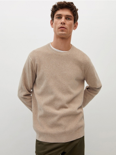 

MANGO MAN Men Beige Solid Pullover