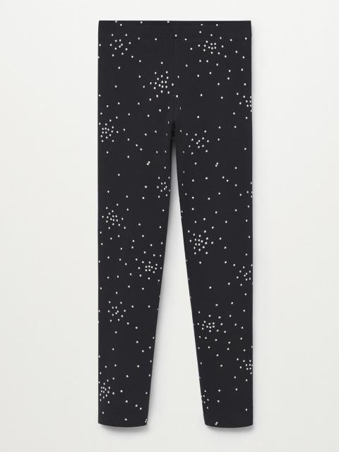 

Mango Kids Girls Black & White Star Print Ankle Length Leggings