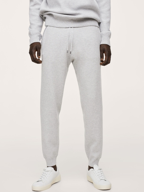 

MANGO MAN Grey Melange Solid Knit Joggers