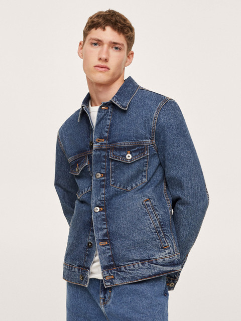 

MANGO MAN Blue Washed Cotton Denim Jacket