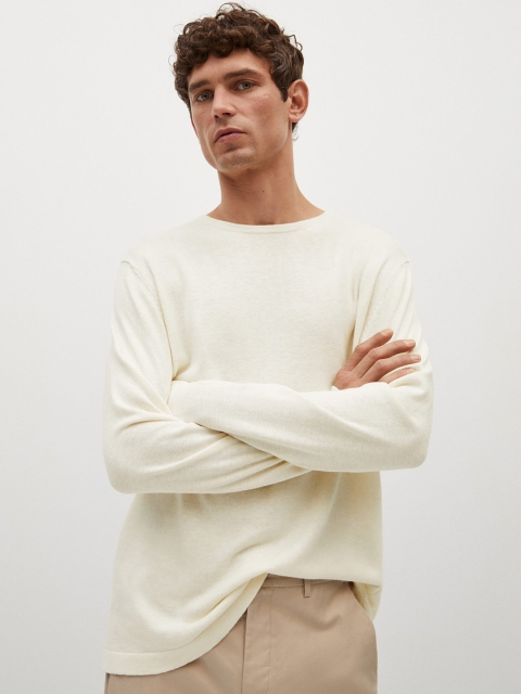 

MANGO MAN Men Off White Solid Pullover