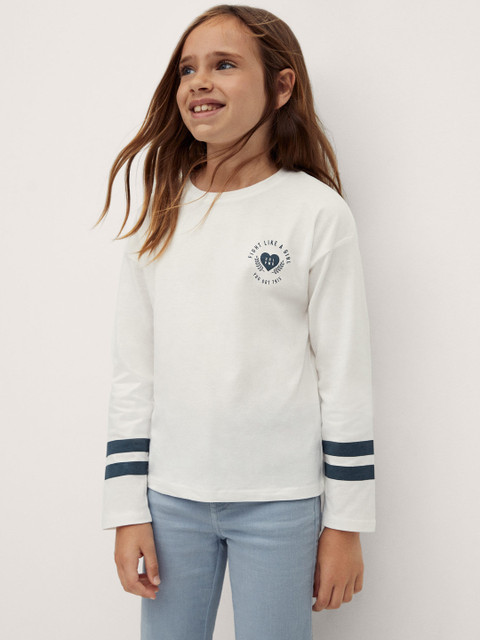 

Mango Kids Girls White Cotton Solid Pure Cotton T-shirt