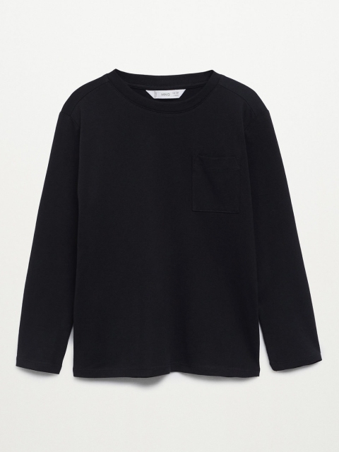 

Mango Kids Boys Black Solid Round Neck Pure Cotton T-shirt