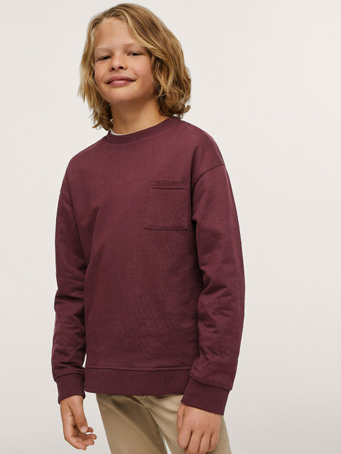 

Mango Kids Boys Burgundy Pure Cotton Solid Sweatshirt