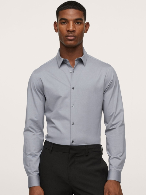 

MANGO MAN Men Grey Solid Slim Fit Casual Shirt